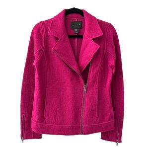 Tahari Wool Blend  Magenta Moto Jacket Size Large.
